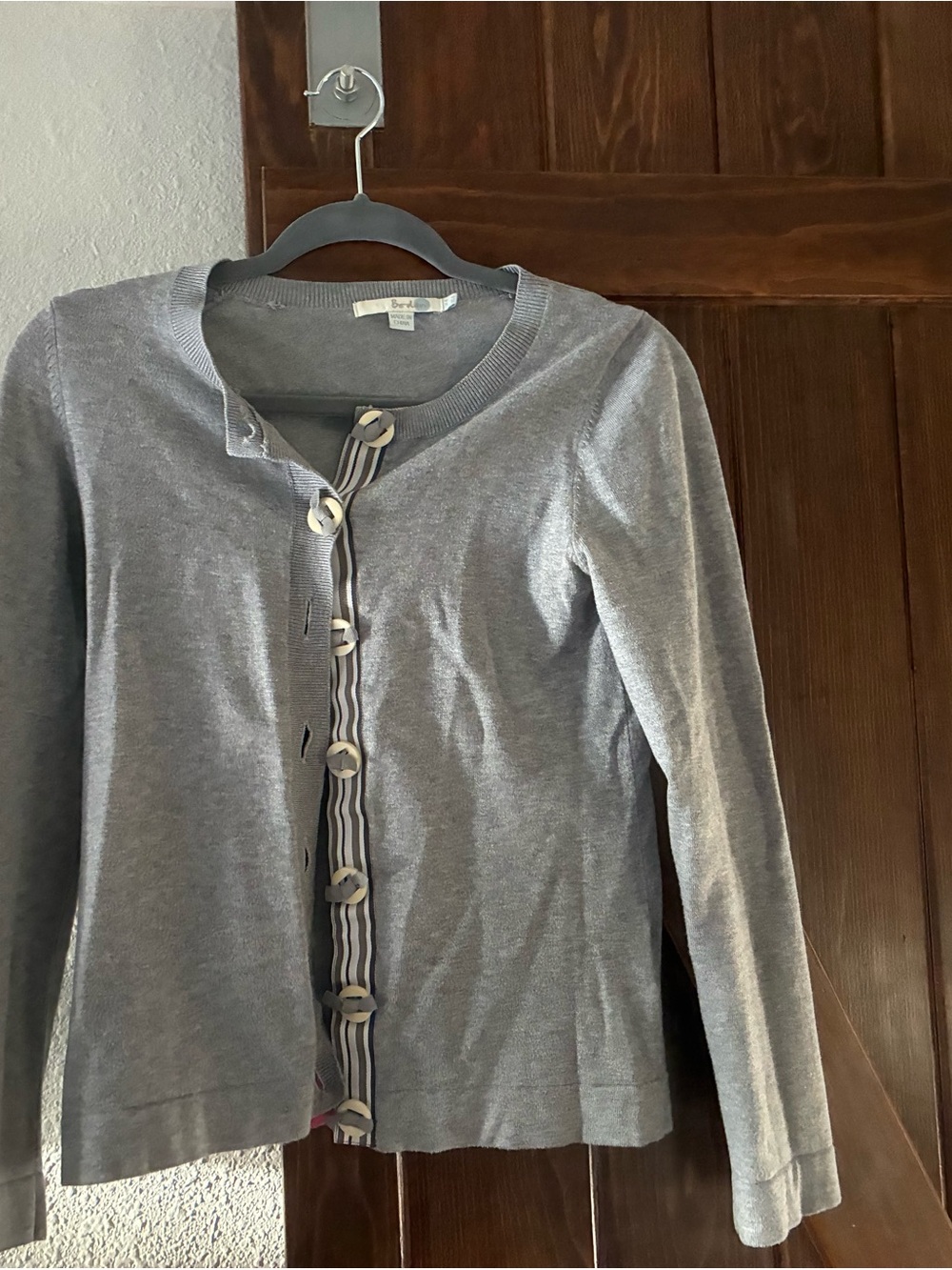 Boden Gray Women's Button-Front Cardigan with Striped Placket